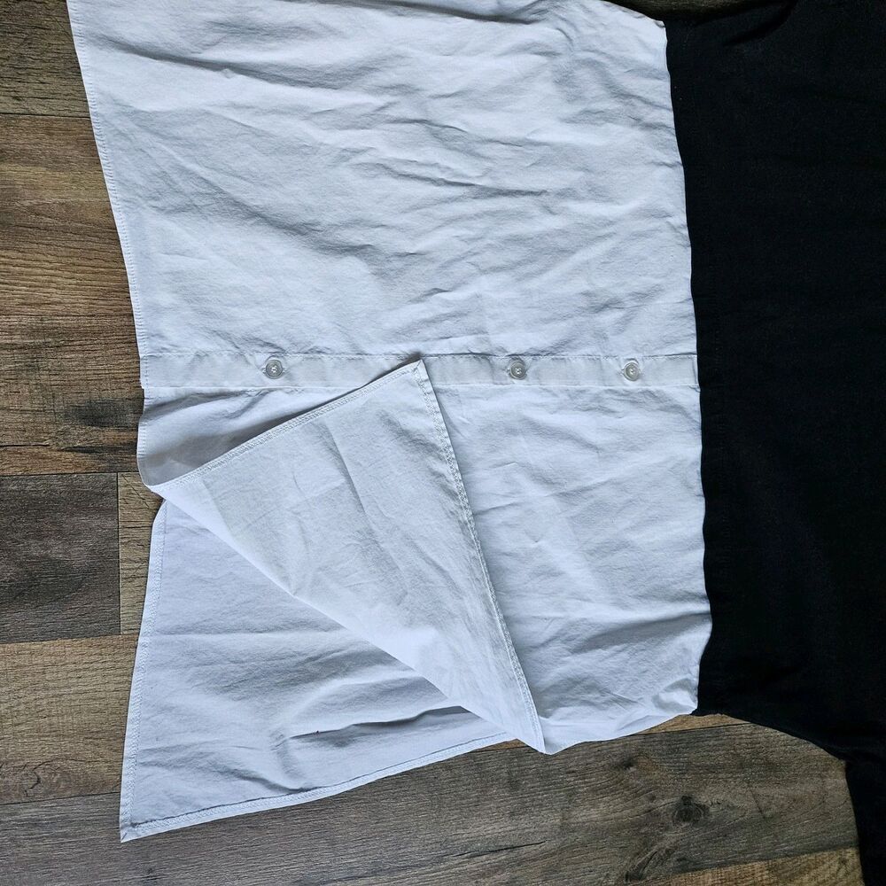 Zara Mixed Media Hybrid Top Black White Button Down T-Shirt Tunic Techwear Small - Picture 6 of 7